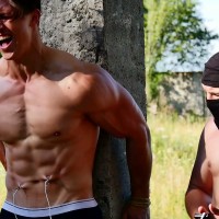 Outdoors duo scarred chest clothed - Picture 12