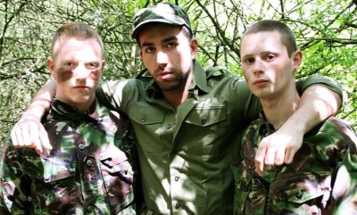 military,outdoor,threesome