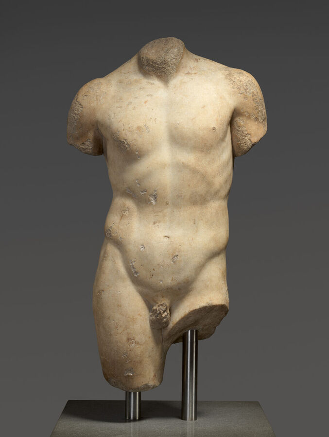 Marble torso of a nude young man from the age of Hadrian