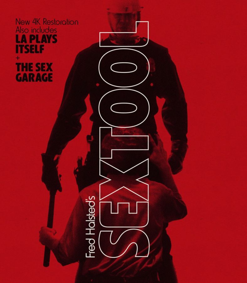 Red-tinted cover showing a uniformed man with a helmet and nightstick standing over a man in a shirt, with the title Sextool in large white outline letters