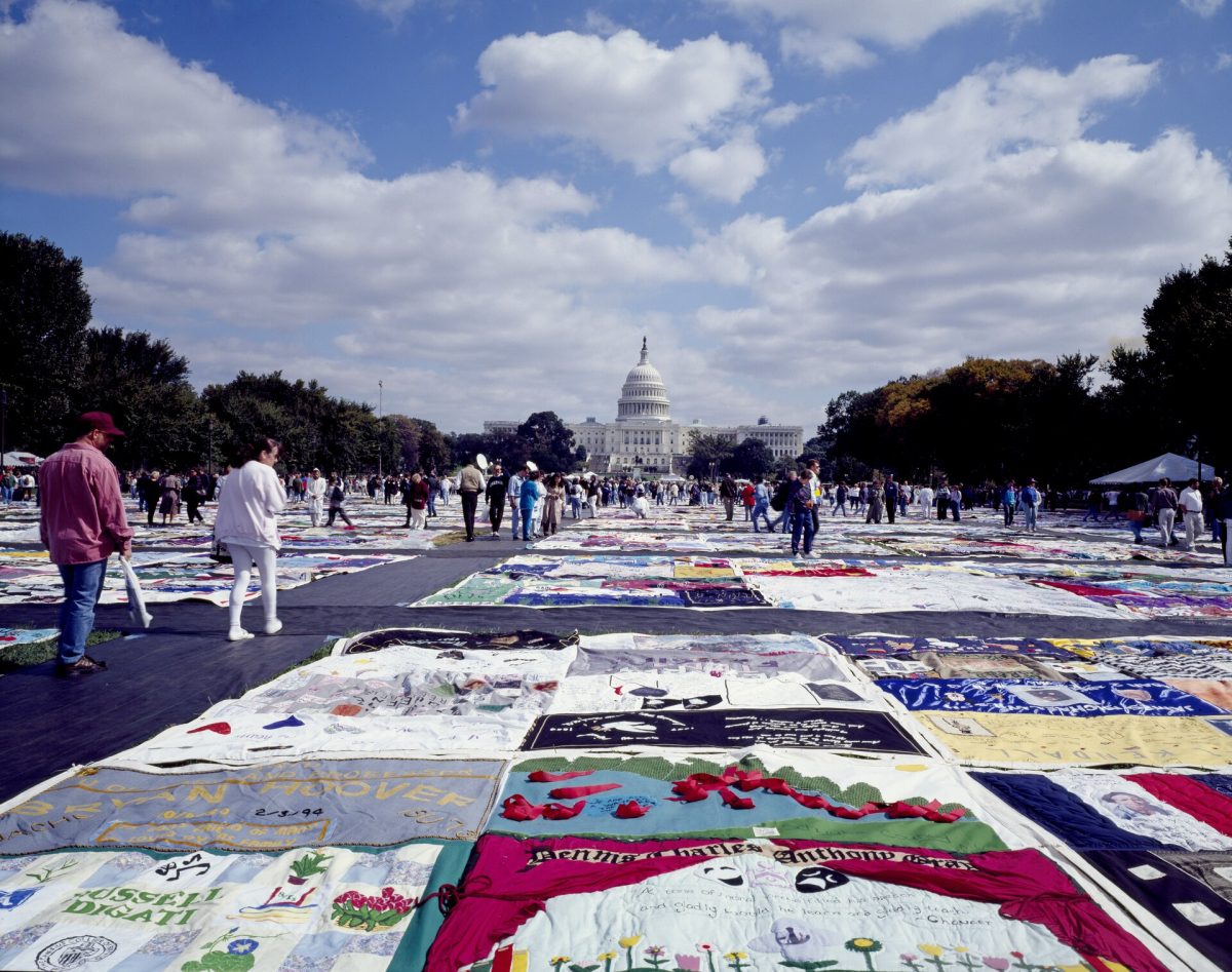 The AIDS Memorial Quilt spread across the National Mall, with the Capitol in the background